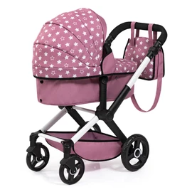 Bayer: Xeo Pram - Pink, White, Stars - Dolls Up to 18", Shoulder Bag, Convertible to Pushchair, Adjustable Handle, Foldable, Kids Ages 3+