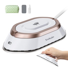 Newbealer Travel Iron with Dual Voltage - 120V/220V Lightweight Dry Iron for Clothes (No Steam), Non-Stick Ceramic Soleplate, 302℉ Heat Press Machine, w/Spray Bottle, Pouch & Silicone Stand (White)