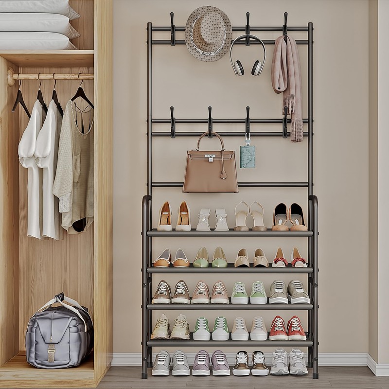 YIZAIJIA 4 Tier Coat and Shoe Rack Entryway Coat Rack