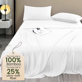MCO Bedding King Bed Sheets Set - Rayon Derived from Bamboo Sheets - Cooling Breathable Bedding Set with 16" Deep Pocket (4 Pieces, King, Warm White)