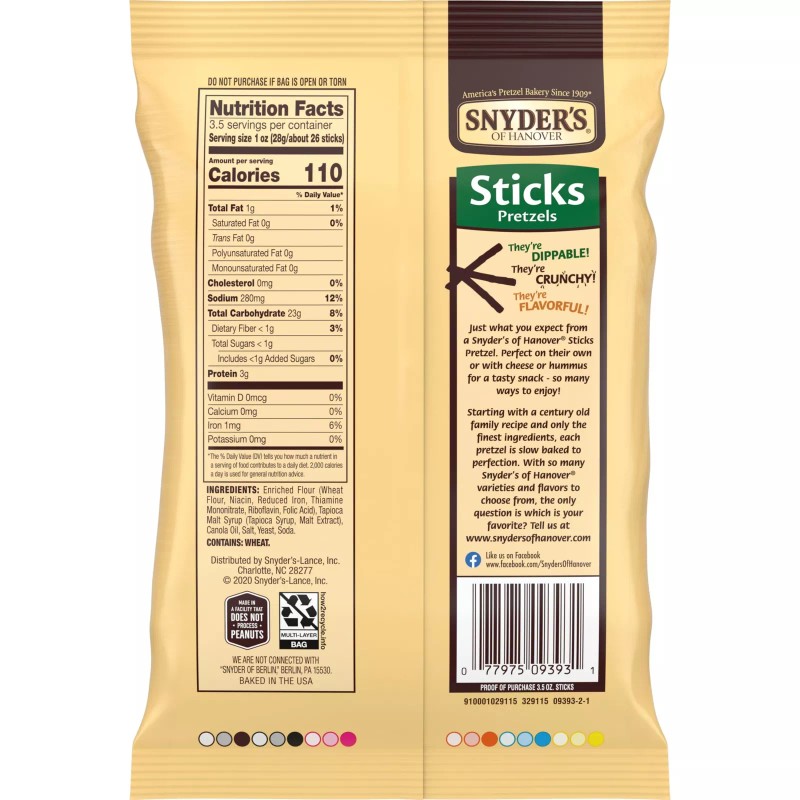Snyder's of Hanover Pretzel Sticks 3.5 oz Pack of 8
