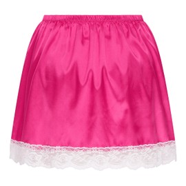 Satini Ruffle Lace Sissy Ruffled Silky Satin Underdress Petticoat Dolly Skirt, Bright pink