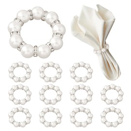 Pearl Napkin Rings, Round Napkin Buckles Wedding Beaded White Napkin Rings Silver Napkin Ring Holder for Formal Dinner Reception Party Banquet Table Decor (30)