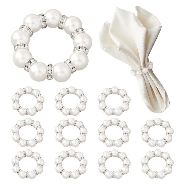 Pearl Napkin Rings, Round Napkin Buckles Wedding Beaded White Napkin