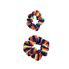 Rainbow Hair Scrunchies Striped Rainbow Ponytail Holder Pride Rainbow Hair Ring Tie JHP20 (2 Pcs-Set F)
