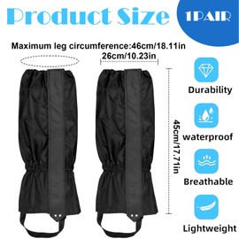 Gzcnsel Waterproof Hiking Gaiters for Men and Women – Breathable, Lightweight Leg Gaiters for Hunting,Mountaineering,Snow,and Outdoor Activities–Adjustable Shoe Gaiters with Durable Rubber Foot Strap