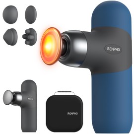 RENPHO Mini Thermal Massage Gun with Heat, Portable Deep Tissue Percussion Massager, Color Silicone Sleeves Travel Size with Carry Case, Aegean Blue