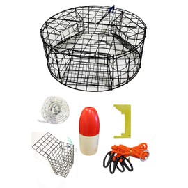 KUFA Vinyl Coated Round Crab Trap & Accessory Kit (100' Non-Lead Sinking Line, Caliper,Harness,Metal Bait cage & 13" Red/White Float) CT110+CM391