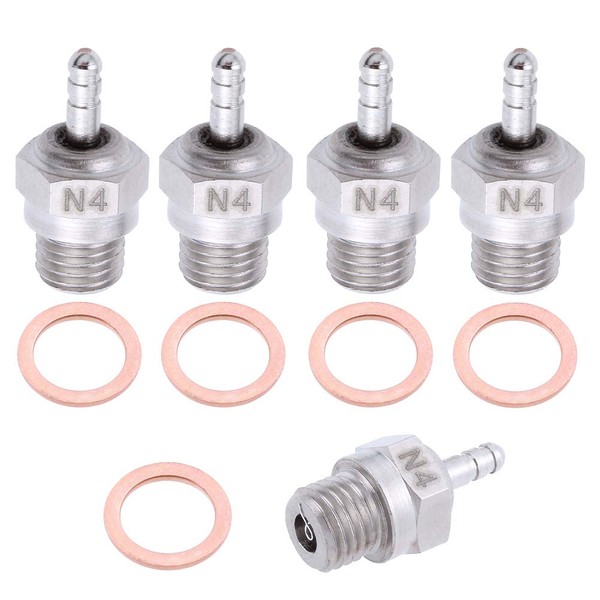 HobbyPark Medium Hot Glow Plugs N4 Super Duty Spark Engine Parts for RC Nitro Car (Pack of 5)