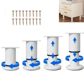 4-Pack White Adjustable Heavy Duty Cabinet Legs (8-12cm) | Non-Slip, Wobble-Free Cabinet/Sofa/Nightstand Legs | Reinforced Metal Base for Floor Protection