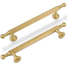 SALISENG-5 Inch Brushed Gold Kitchen Cabinet Pulls, 2 Pack Solid Brass Handles for Dresser and Drawer, European Style Furniture Hardware Door Handles for Closet Wardrobe Vanity