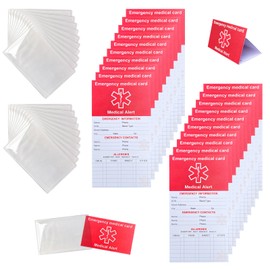 HoHpHq 20 Pack Red Medication List Card with 20 Sleeves for Family Members Like Elderly - Emergency Contact ID Card for Wallet, Phone, Pocket, Handbags - Medical Systems for Retirement Community