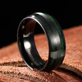 King Will Nature 8mm Mens Domed Green Wood Inlay Black Tungsten Carbide Ring Wedding Band 11