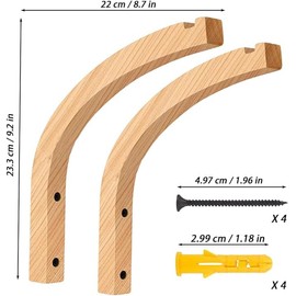 Heavy Duty Wooden Wall Hooks - Handmade Wooden Brackets for Indoor/Outdoor Small Spaces, Rustic Home Decor with 8-Inch Decorative Hook Set, Herb Garden Hardware & Apartment Essentials (2)