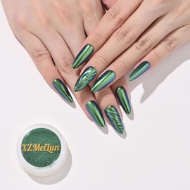 XZMeiLun Chameleon Chrome Nail Powder, Big-Capacity 0.8g Aurora Blue Turns Green Mermaid Aurora Powder Pigment Pearlescent Nail Art Glitter Decoration, Can Mixed with Builder Gel Nail Polish for Use