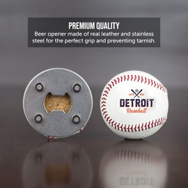 Detroit Baseball Leather Magnetic Bottle Opener & Cap Catcher - Cool Gadget for Teens & Men