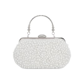 LUI SUI Women's Pearl Clutch Purses Vintage Bridal Pearls Evening Clutch Bag for Wedding Cocktail Party Prom, White, vintage