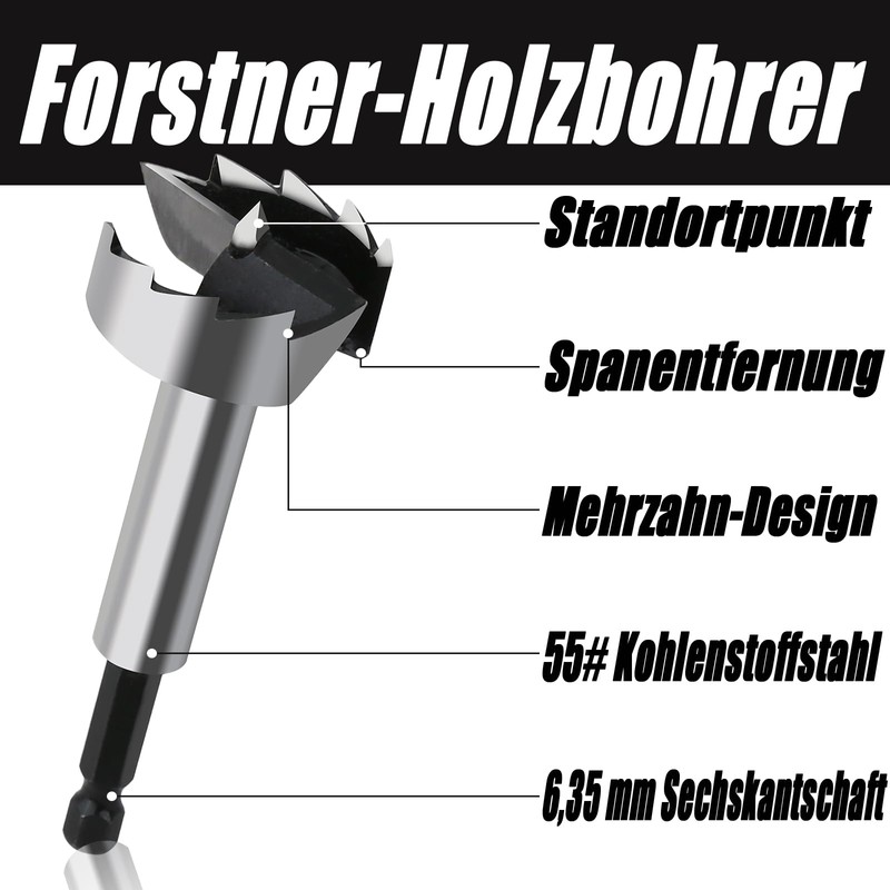 Vearter 5-Piece Forstner Drill Bit Set, 15/20/25/30/35 mm Hole Drill