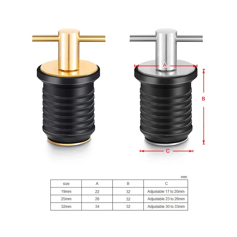 Drain Plug, 3/4-inch, 1-inch or 1-1/4-Inch Snap, T-Shape Drain Plug