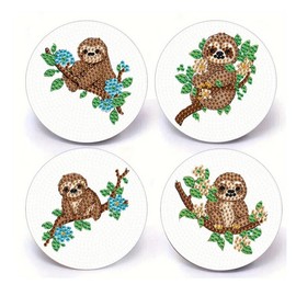 Syntego 4pcs 5D Diamond Painting Coasters Sloth Coasters DIY Diamond Coasters Kit for Adults and Beginners Arts and Crafts