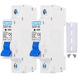 CHONTIG MCB C50 50A Miniature 1 Pole Circuit Breaker 2 Pack with DIN Rail Mount, 120V/240V AC Protection for Solar Panels, RV Power Center, Home Electrical Systems