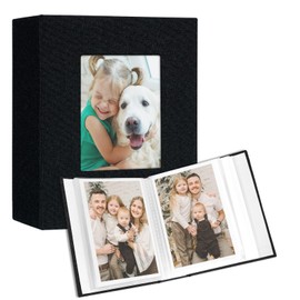 Vienrose Small Photo Album 4x6 holds 100 Photos 2 Pack, Mini Baby Photo Album Linen Cover for Gifts Wedding Family, Black