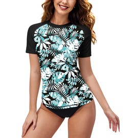 BesserBay Women's Short-Sleeved Rash Guard with Beautiful Patterns, UV Shirt Tankini, UPF 50+, S-XXL, A8, xxl