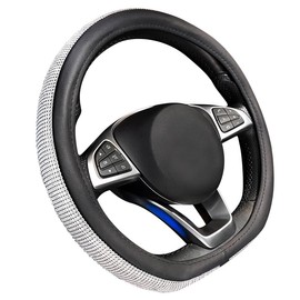 CHARMCHIC Cute Bling Steering Wheel Cover for Women Fashion Heart Universal 15 inches (D-Shape Silver Bling)