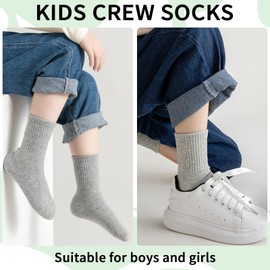 srclo Boys Girls Socks 6 Pairs Sports Crew Socks Kids Black White Grey Back to School Cotton Rich Plain Ankle School Socks 6-12 Years