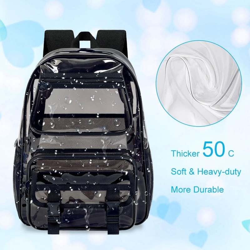 KLFVB Clear Backpack Heavy Duty, 3PCS See Through School Bag
