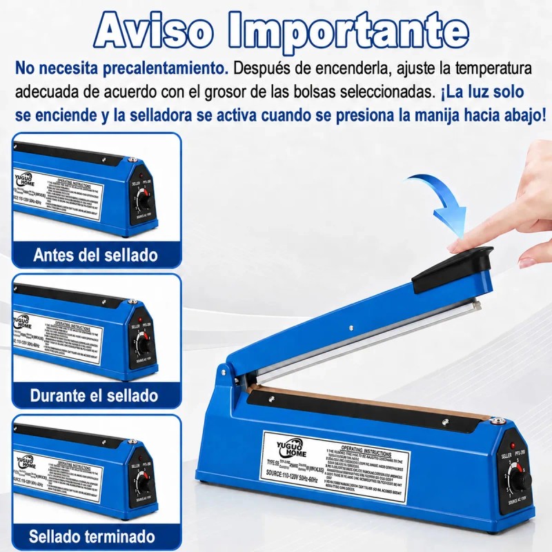 Selladora de Bolsas por Impulso Yuguo Home 20 cm para