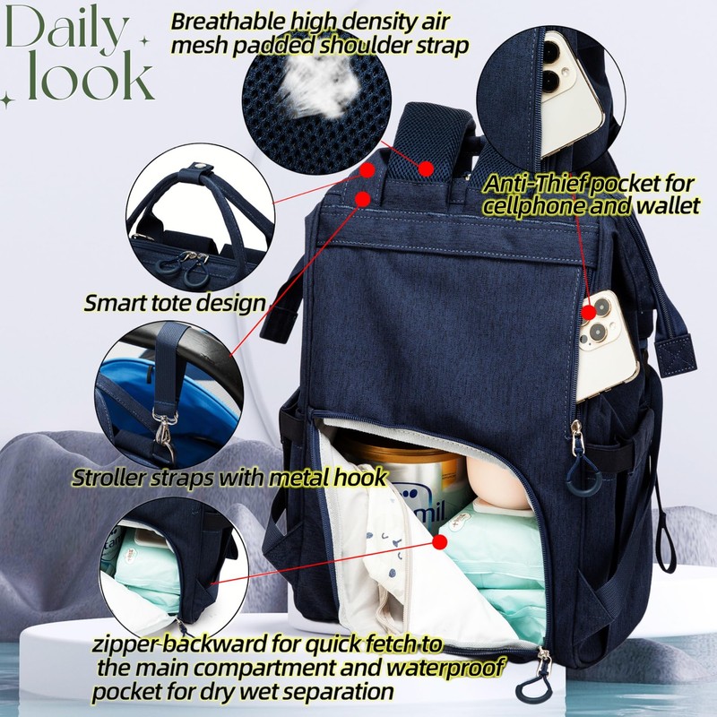 QWREOIA Diaper Bag Backpack for Dad and Mom with USB