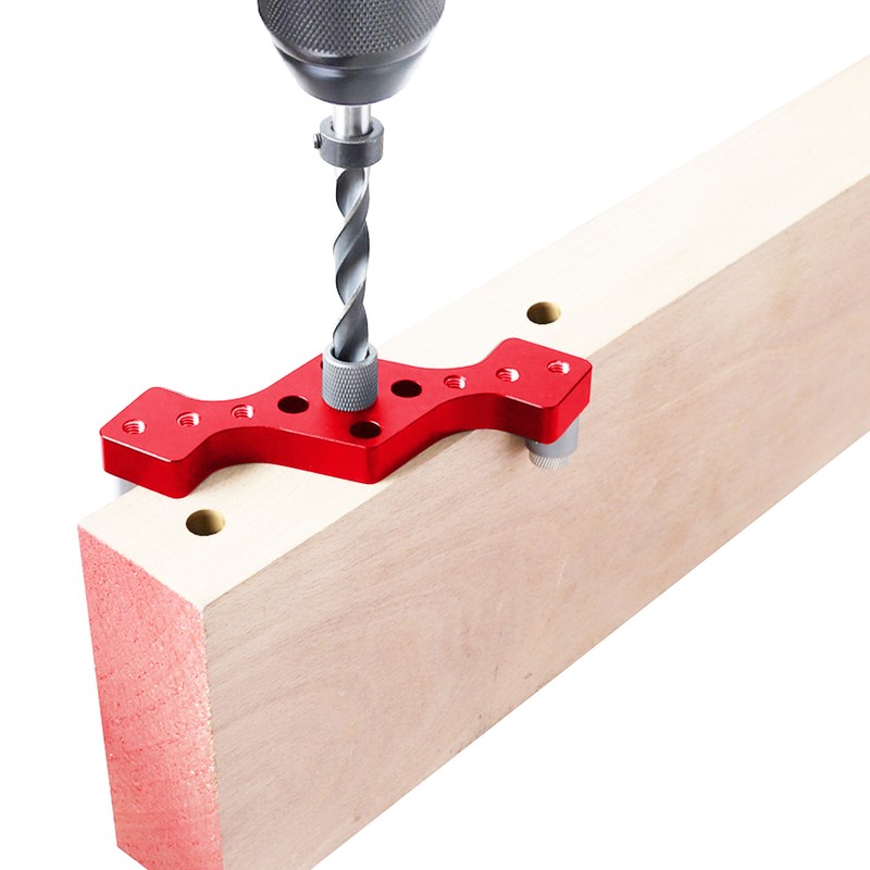 Woodworking Straight Hole Punch Locator Red Aluminum Alloy with Drill