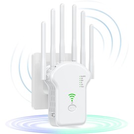 2024 Latest WLAN Amplifier 1200 Mbit/s, WLAN Repeater Dual Band WLAN Amplifier Signal Amplifier with 2 LAN Ports, WPS, 3dBi x6 Antennas Compatible with All WLAN Devices