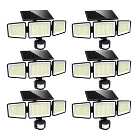 UME Solar Outdoor Lights 302 LED 3000LM, IP65 Waterproof Motion Sensor Outdoor Lights, 3 Heads Solar Security Flood Lights 270 Wide Lighting Angle with 3 Modes for Garden Patio Yard - 6 Pack