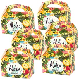 ArtCreativity Luau Treat Boxes for Candy, Cookies and Party Favors - Pack of 12 Cookie Boxes, Cute Cardboard Boxes with Handles for Birthday Party Favors, Holiday Goodies