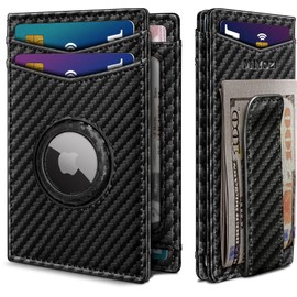 MIYOZI Airtag Wallet for Men 9-11Cards- with Money Clip Gift Boxed, Magnetic Closure Slim Genuine Leather Front Pocket Wallet, 3.9"x 2.7", RFID Blocking