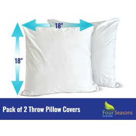 Throw Pillow Covers (Set of 2) - Square 18x18 Pillow Protectors Waterproof Hypoallergenic Dust Proof Zippered Encasement