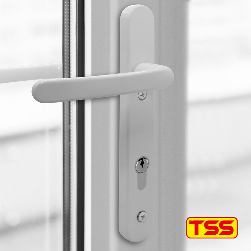 TSS White UPVC Door Handle Pair Set, Sprung, 92mm PZ