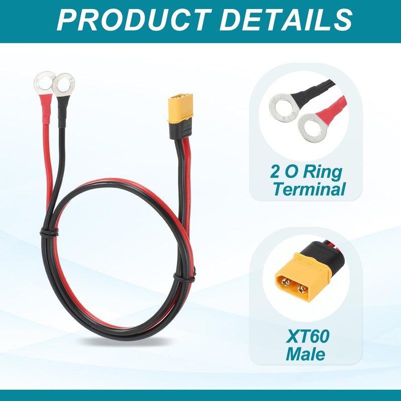MECCANIXITY XT60 to O Ring Terminal Cable, 12AWG 2 ft