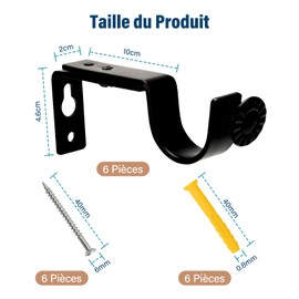 6 Pack Curtain Rod Bracket, Scettar Adjustable Wall Bracket, Metal Curtain Rod Bracket, Curtain Bracket with 12 Mounting Screws for Offices and Bedroom Closets