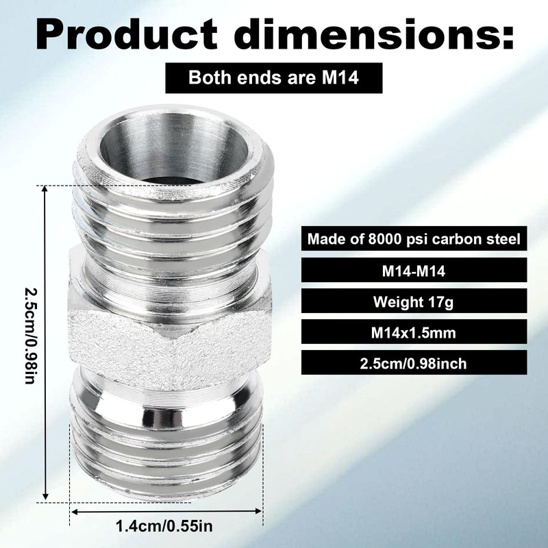2pcs M14 to M14 Carbon Steel Fittings Adapters, Hydraulic Hose