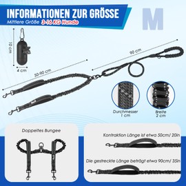 SlowTon Double Lead for 2 Dogs, 360° Rotating Reflective Dog Lead with Three Padded Handles, Comfortable Shock-Absorbing Walking Training Dog Lead for Small Medium Dogs (3-16 kg)