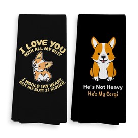 He's Not Heavy He's My Corgi Kitchen Towels and Dishcloths Sets of 2,Funny Corgi Puppy Dog Absorbent Drying Cloth Hand Towels Tea Towels for Bathroom Kitchen,Gifts for Corgi Owners Lovers,16×24 inches