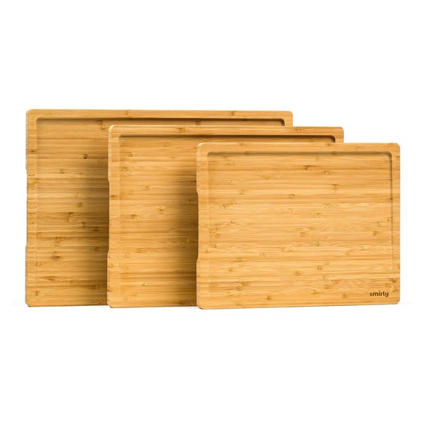 Smirly Bamboo Cutting Boards for Kitchen - Wood Cutting Board Set of 3 - Wooden Cutting Boards for Kitchen - Bamboo Wood Chopping Board Set