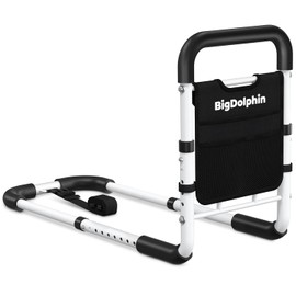 Bed Rails for Elderly Adults Safety - ASTM Approved Adjustable Bed Cane with Non-Slip Ergonomic Handle & Storage Pocket, Bed Railings for Seniors Support 350 LBS, Tool-Free