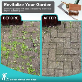 XSSIVE Extendable Weed Brush Telescopic Gardening Tool with Angled Wire Bristles, Spare Heads, and Weeder Scraper for Clearing Weeds, Moss, and Algae from Patios, Driveways, and Block Paving