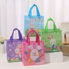 piqiya 12pcs Easter Gift Bags with Handles, Non-woven Easter Baskets for Kids and Adults,Easter Party Favor Bags