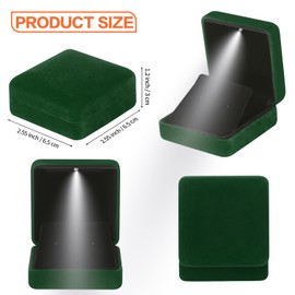 LETURE Velvet Metal Earring Gift Box with LED Light, Luxury Small Jewelry Holder Case for Earrings Stud Necklace Pendant, Earrings Showcase Display for Proposal Engagement Wedding (Green)