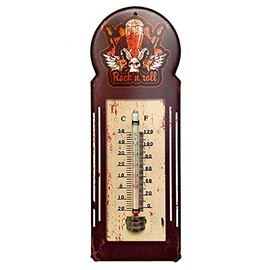 Crispe Analogue Indoor Outdoor Thermometer 'Rock 'n'roll' Metal 29 x 10 cm Decorative for Home and Garden Weatherproof